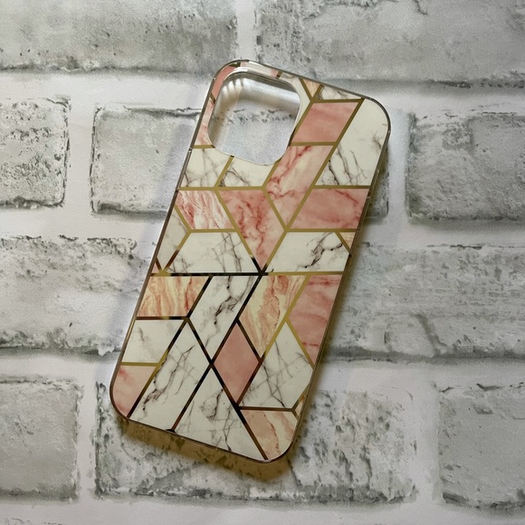 Pink marble geometric Iphone 12 pro max case - Picture 1 of 4